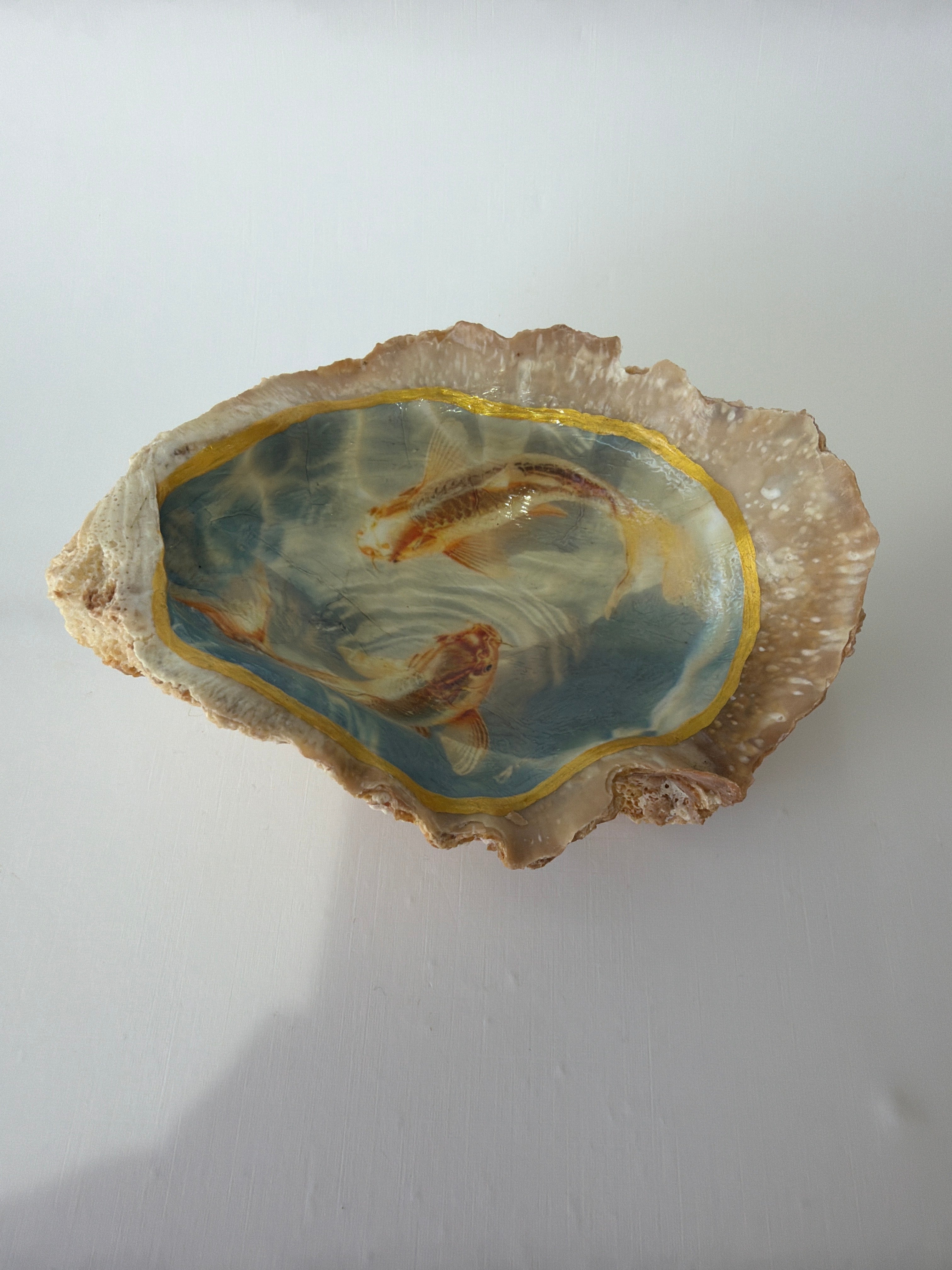 Oyster Art, jewelry tray shell trinket dish , 5.1”