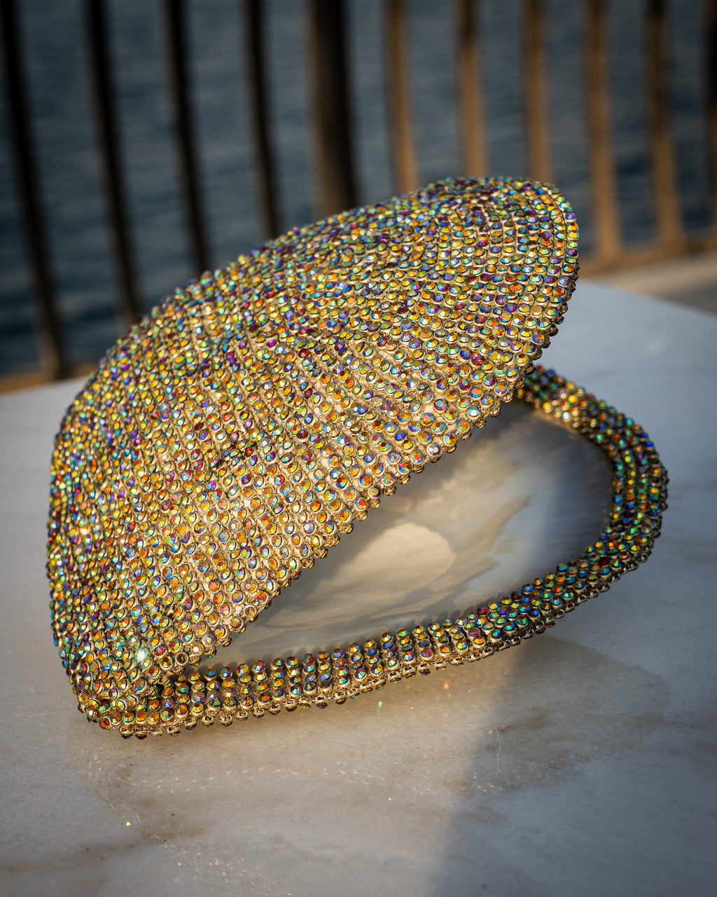 Rare large jeweled mother of pearl oyster