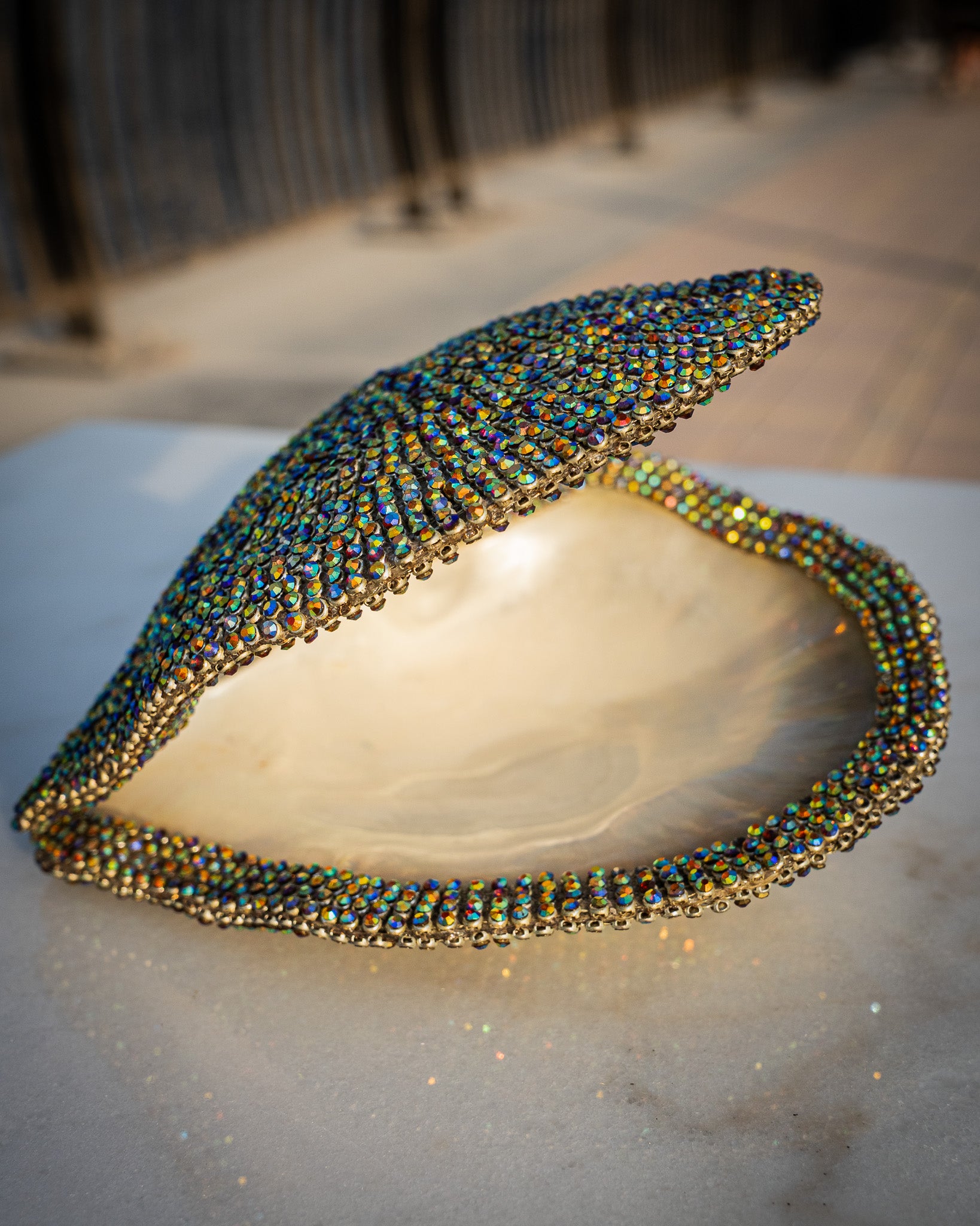 Rare large jeweled mother of pearl oyster