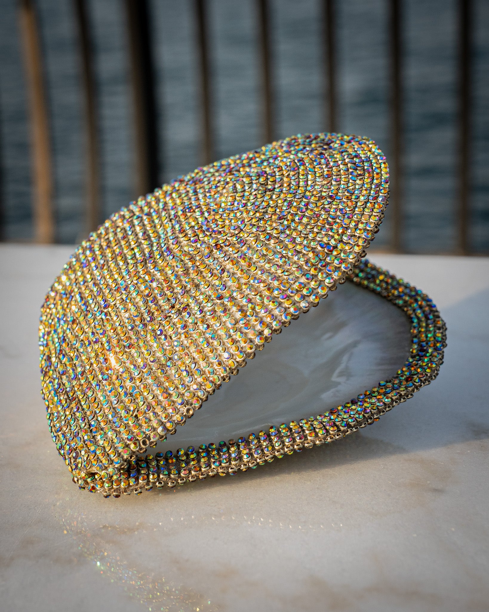 Rare large jeweled mother of pearl oyster