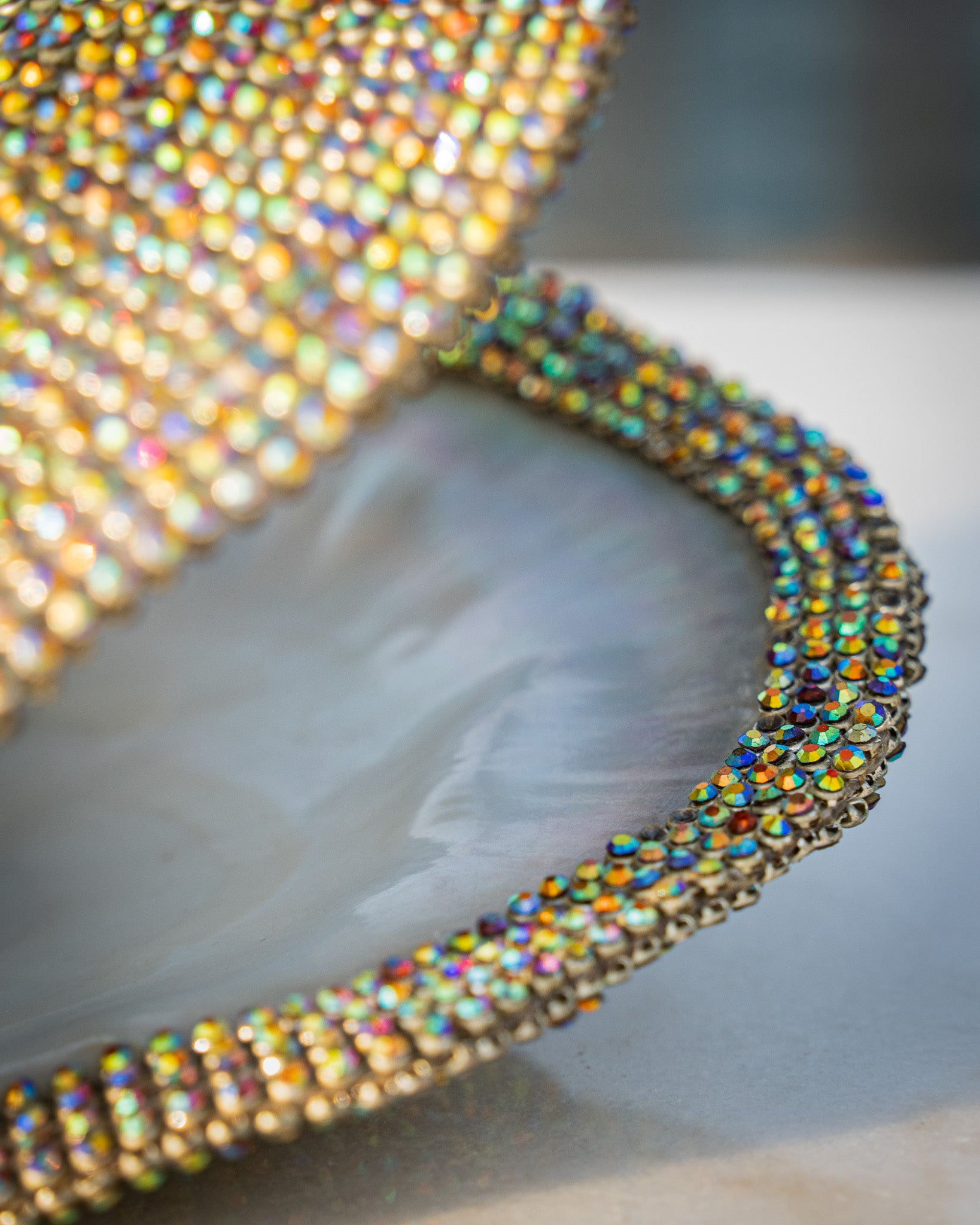 Rare large jeweled mother of pearl oyster