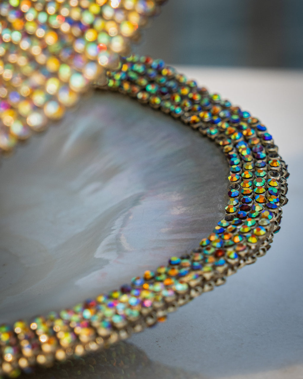 Rare large jeweled mother of pearl oyster