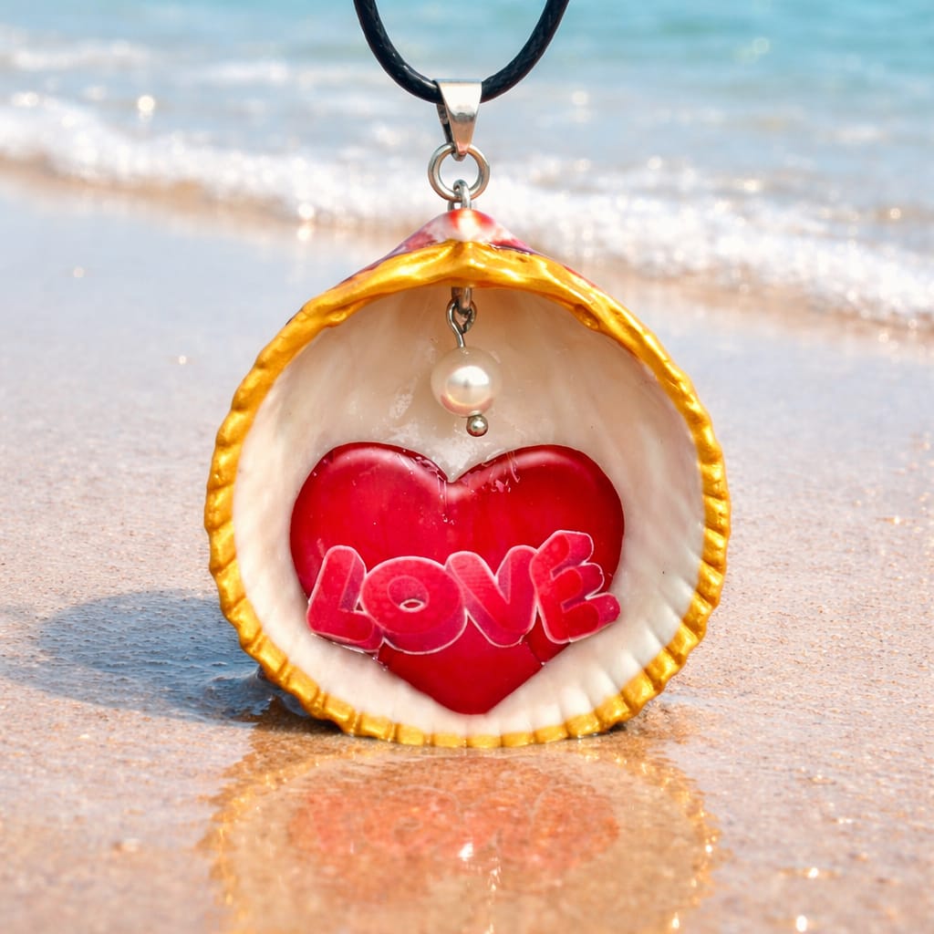 Hand Crafted UAE, Shell & Heart, Necklace.