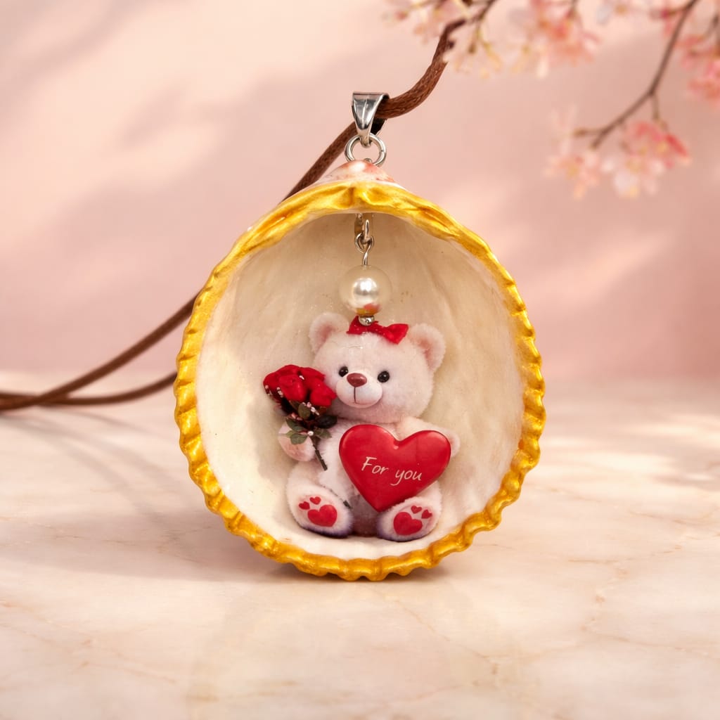 Hand Crafted UAE, Shell & Bear and Heart, Necklace.